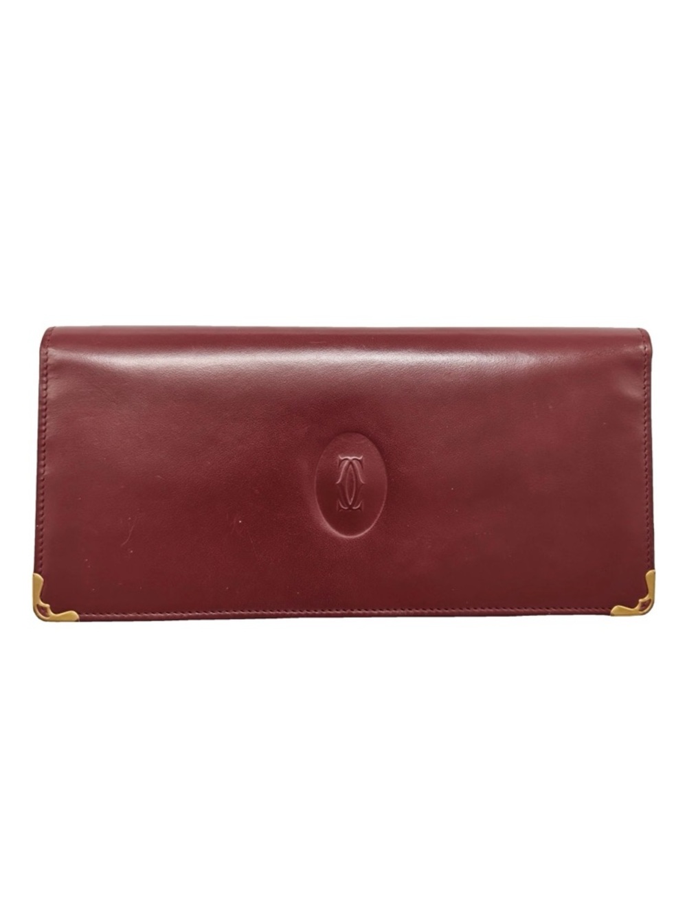 Cartier Burgundy Leather Continental Wallet with Gold Corner Details